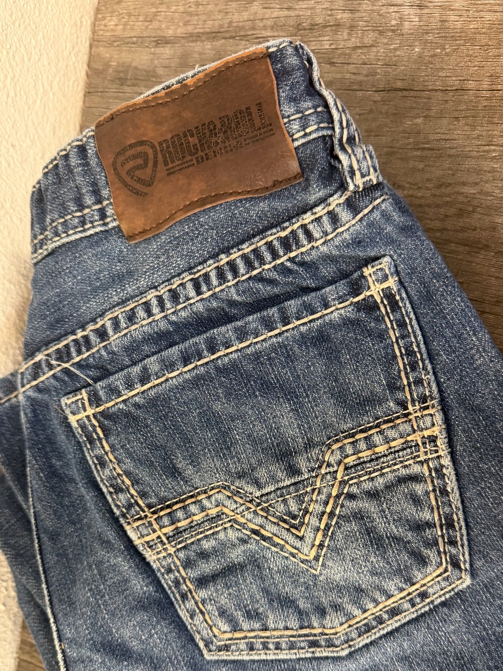 Rock Revival Kids Faded Blue Denim Jeans with Contrast Stitching